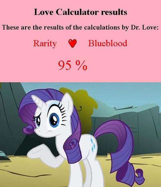 Size: 548x639 | Tagged: derpibooru import, love calculator, prince blueblood, rarity, safe, shipping, text, wtf