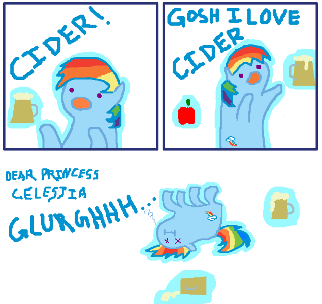 Size: 660x625 | Tagged: artist:ponyflea, cider, cider dash, derpibooru import, drunk, i'm so alone, rainbow dash, safe