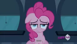 Size: 636x360 | Tagged: derpibooru import, hub logo, mmmystery on the friendship express, pinkie pie, safe, screencap, youtube caption