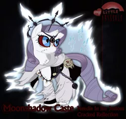 Size: 2480x2343 | Tagged: safe, artist:rhanite, derpibooru import, rarity, pony, unicorn, abyssal exalted, anima banner, black background, crossover, exalted, female, high res, mare, rags, simple background, solo, stitches