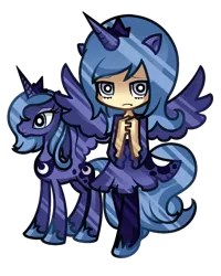 Size: 650x812 | Tagged: safe, artist:nekozneko, derpibooru import, princess luna, pony, horned humanization, human ponidox, humanized, s1 luna, winged humanization