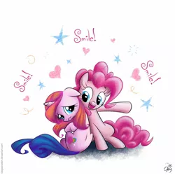 Size: 1360x1360 | Tagged: artist:olegsavoskin, crying, derpibooru import, duo, g3, g3 to g4, generation leap, pinkie pie, rarity (g3), safe, smile smile smile