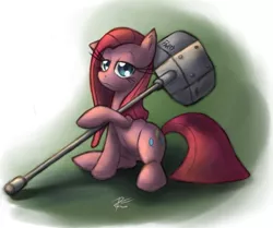 Size: 3005x2514 | Tagged: artist:leadhooves, derpibooru import, hammer, high res, pinkamena diane pie, pinkie pie, safe, solo