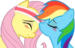 Size: 2324x1500 | Tagged: safe, artist:kennyklent, derpibooru import, fluttershy, rainbow dash, female, flutterdash, headband, kissing, lesbian, shipping