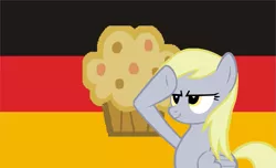 Size: 1125x685 | Tagged: safe, derpibooru import, derpy hooves, pegasus, pony, female, flag, germany, mare, muffin, rainbow dash salutes, salute