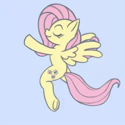 Size: 700x700 | Tagged: safe, artist:phoenix-conrad, derpibooru import, fluttershy, pegasus, pony, eyes closed, female, hooves out, mare, simple background, smiling, solo, spread wings, three quarter view, underhoof, wings