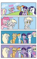 Size: 800x1257 | Tagged: safe, artist:blubhead, derpibooru import, applejack, derpy hooves, fluttershy, pinkie pie, rainbow dash, rarity, twilight sparkle, pegasus, pony, comic, female, mane six, mare, missing cutie mark, underp