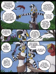 Size: 675x900 | Tagged: anthro, artist:jaynaylor, big macintosh, bra, clothes, comic, derpibooru import, everfree forest, loincloth, macora, safe, underwear, zebra, zecora