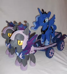 Size: 900x994 | Tagged: artist:agatrix, chariot, derpibooru import, echo and nocturn, echo (bat pony), irl, luna's chariot, night guard, nocturn, photo, plushie, princess luna, safe