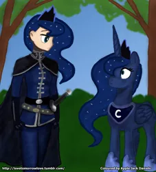 Size: 906x1000 | Tagged: safe, artist:apple-jack-daniels, artist:johnjoseco, derpibooru import, princess luna, human, pony, clothes, colored, human ponidox, humanized, military uniform, sword, uniform, warrior luna, weapon