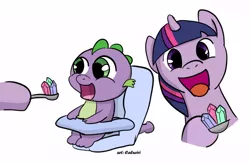 Size: 1000x660 | Tagged: artist:caluriri, baby, baby dragon, baby spike, comic, comic strip, cute, derpibooru import, filly twilight sparkle, gem, mama twilight, safe, spike, twilight sparkle