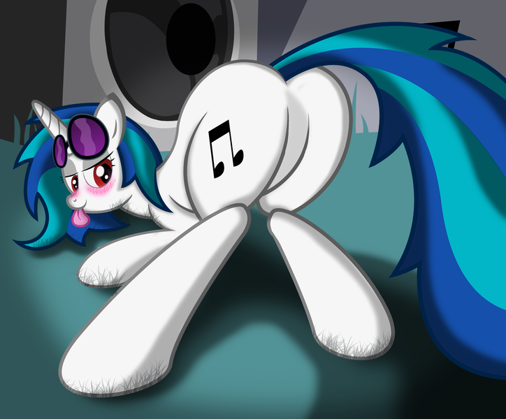 Size: 1508x1250 | Tagged: artist:ziemniax, blushing, derpibooru import, featureless crotch, plot, presenting, questionable, show accurate, show accurate porn, vinyl scratch