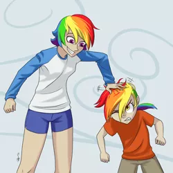 Size: 3000x3000 | Tagged: artist:7nights, derpibooru import, high res, humanized, interspecies offspring, like mother like daughter, magical lesbian spawn, mother and daughter, oc, oc:rainbow feather, offspring, parent:gilda, parent:rainbow dash, parents:gildash, rainbow dash, safe