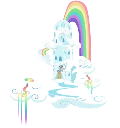 Size: 3845x4100 | Tagged: artist:sierraex, building, cloud, cloud house, derpibooru import, house, no pony, rainbow, rainbow dash's house, rainbow waterfall, safe, simple background, the return of harmony, transparent background, vector