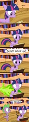 Size: 400x1644 | Tagged: artist:loceri, bee, book, comic, derpibooru import, dialogue, safe, scorched, slice of life, spike, twilight sparkle