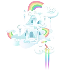 Size: 3845x4100 | Tagged: artist:sierraex, background, building, cloud, cloud house, derpibooru import, house, no pony, rainbow, rainbow dash's house, rainbow waterfall, safe, simple background, transparent background, vector