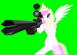 Size: 580x419 | Tagged: alicorn, anthro, artist:mariokidd319, derpibooru import, female, green background, green screen, gun, horn, optical sight, princess celestia, rifle, safe, simple background, sniper, sniper rifle, solo, spread wings, team fortress 2, weapon, wings