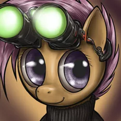 Size: 600x600 | Tagged: artist:aphexangel, ask stalkerloo, clothes, derpibooru import, goggles, night vision goggles, safe, scootaloo, solo, splinter cell, stalkerloo