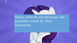 Size: 500x281 | Tagged: derpibooru import, edit, edited screencap, meta, offensive ponies, politics, rarity, rick santorum, safe, screencap, text