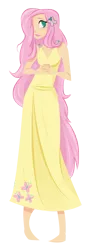 Size: 939x2587 | Tagged: artist:rainekitty, breasts, clothes, delicious flat chest, derpibooru import, dress, flattershy, fluttershy, humanized, safe, skinny, solo
