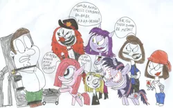 Size: 900x560 | Tagged: artist:sithvampiremaster27, bondage, derpibooru import, family guy, fanfic:cupcakes, lenore, lenore the cute little dead girl, meg griffin, metalocalypse, peter griffin, pinkamena diane pie, pinkie pie, saranoia, semi-grimdark, toki wartooth, twilight sparkle, wat, yin yang yo