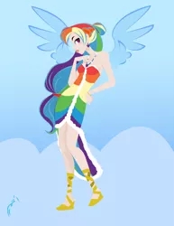 Size: 2550x3300 | Tagged: artist:rainekitty, clothes, derpibooru import, dress, gala dress, high res, humanized, rainbow dash, safe, skinny, solo, winged humanization