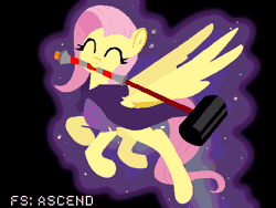 Size: 640x480 | Tagged: animated, artist:brokepegasus, clothes, derpibooru import, eyes closed, fluttershy, flying, glow, god tier, god tiers, hammer, hero of rage, homestuck, mouth hold, safe, smiling, spread wings