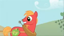 Size: 853x480 | Tagged: safe, derpibooru import, official, screencap, big macintosh, earth pony, pony, the ticket master, cute, deleted scene, grin, happy, macabetes, male, smiling, solo, stallion, sweet apple acres