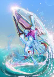 Size: 3508x4961 | Tagged: artist:toonlancer, clothes, derpibooru import, jet ski, rainbow dash, safe, solo, upside down, water