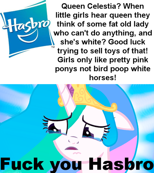 Size: 619x697 | Tagged: derpibooru import, drama, fuck you x, hasbro, lucifer hasbro, pinklestia, princess celestia, queen celestia, safe, text, vulgar