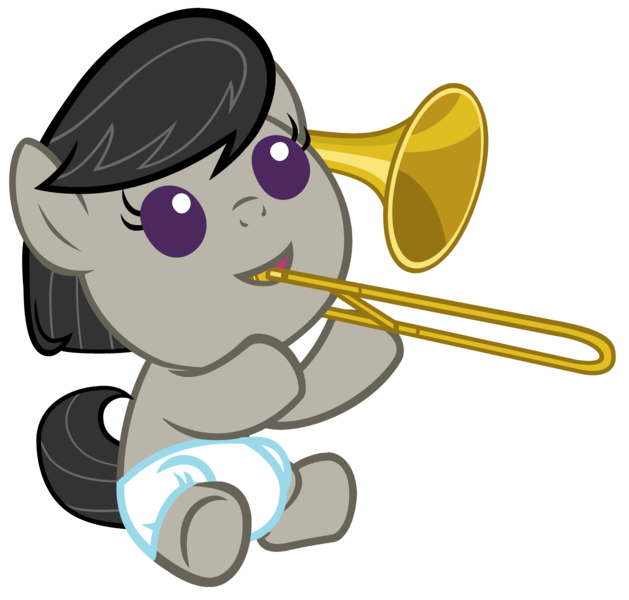 Size: 4400x4200 | Tagged: absurd resolution, artist:beavernator, derpibooru import, diaper, filly, foal, octavia melody, safe, trombone