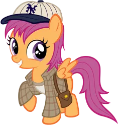 Size: 9405x10000 | Tagged: safe, artist:dentist73548, artist:tygerbug, derpibooru import, scootaloo, pony, absurd resolution, baseball cap, blank flank, cap, cosplay, hat, indiana jones, recolor, scootaround, short round, simple background, solo, transparent background, vector