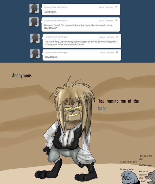 Size: 888x1054 | Tagged: ask, ask the diamond dogs, david bowie, derpibooru import, diamond dog, goblin king, jareth, labyrinth (movie), male, movie reference, safe, spot, tumblr