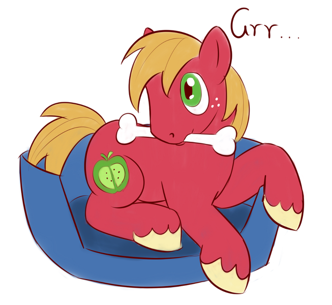 Size: 1000x919 | Tagged: safe, artist:whatsapokemon, derpibooru import, big macintosh, dog, earth pony, pony, behaving like a dog, big macindog, bone, cute, growling, macabetes, male, solo, stallion