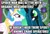 Size: 310x210 | Tagged: safe, derpibooru import, princess celestia, queen chrysalis, alicorn, changeling, changeling queen, pony, caption, debate, female, image, image macro, jpeg, lowres, mare, spider-man, text