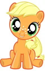 Size: 604x960 | Tagged: applejack, artist:anevilzebra, cute, daaaaaaaaaaaw, derpibooru import, filly, safe, simple background, sitting, smiling, solo