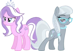 Size: 900x629 | Tagged: dead source, safe, artist:kraysee, derpibooru import, diamond tiara, silver spoon, pony, female, glasses, older, older diamond tiara, older silver spoon, simple background, transparent background, vector