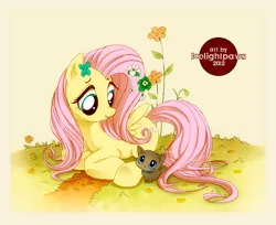 Size: 650x530 | Tagged: artist:icelightpaws, cat, derpibooru import, flower, fluttershy, safe, solo