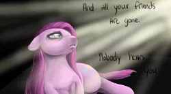 Size: 1095x604 | Tagged: artist:colorlesscupcake, derpibooru import, pinkamena diane pie, pinkie pie, semi-grimdark, solo