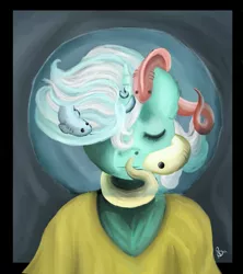 Size: 1135x1280 | Tagged: animal, artist:weepysheep, bust, derpibooru import, eel, fish, lyra heartstrings, safe, solo, surreal