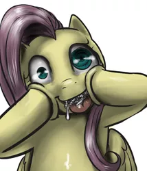 Size: 600x700 | Tagged: artist:aphexangel, derpibooru import, drugs, fluttershy, grimdark, insanity, looking at you, pills, xanax, xanaxshy