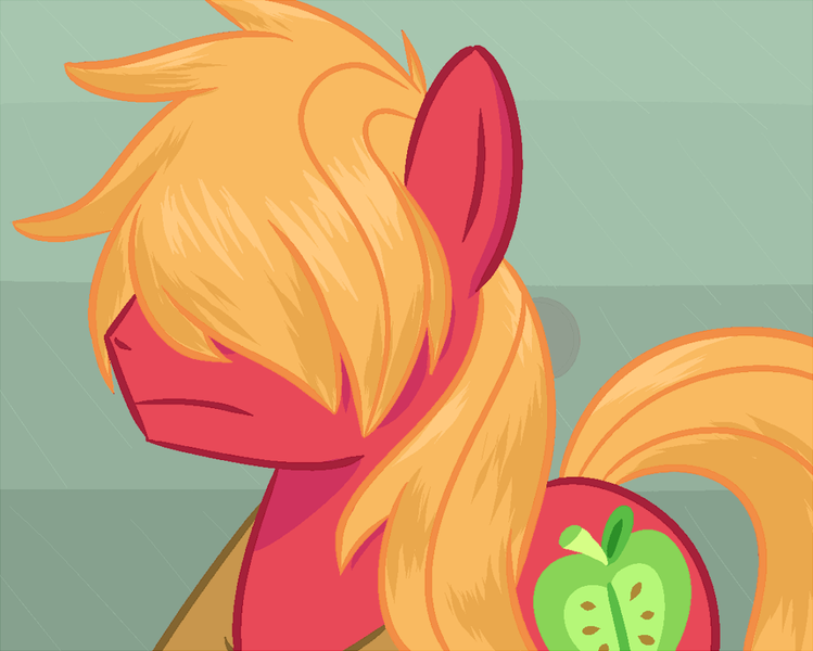 Size: 1000x801 | Tagged: safe, artist:tex, derpibooru import, big macintosh, earth pony, pony, alternate hairstyle, bangs, frown, hair over eyes, hidden eyes, long mane, male, manly, solo, stallion