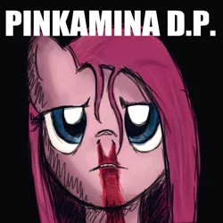 Size: 1280x1280 | Tagged: album cover, andrew w.k., artist:noponyzone, blood, derpibooru import, i get wet, nosebleed, parody, pinkamena diane pie, pinkie pie, semi-grimdark, solo