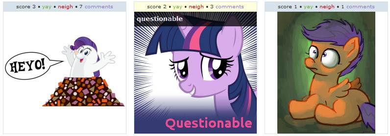 Size: 796x279 | Tagged: safe, derpibooru import, screencap, rarity, scootaloo, twilight sparkle, pegasus, pony, unicorn, derpibooru, meta, meta:questionable