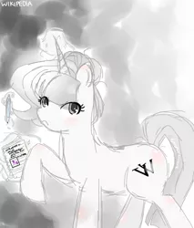 Size: 659x773 | Tagged: artist:kawaiilily12, blushing, derpibooru import, frown, magic, ponified, safe, wikipedia, writing