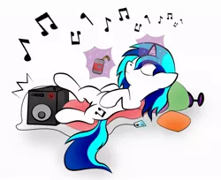 Size: 961x786 | Tagged: artist:zomgitsalaura, derpibooru import, ipod, magic, music notes, relaxing, safe, simple background, solo, vinyl scratch, white background