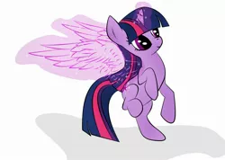 Size: 2538x1803 | Tagged: safe, artist:zomgitsalaura, derpibooru import, twilight sparkle, twilight sparkle (alicorn), alicorn, pony, artificial wings, augmented, female, magic, magic wings, mare, simple background, solo, white background, wings