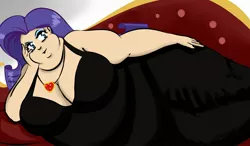 Size: 2400x1400 | Tagged: artist:metalforever, bbw, big belly, breasts, busty rarity, chubby cheeks, cleavage, couch, dead source, derpibooru import, double chin, draw me like one of your french girls, fat, fat fetish, female, fetish, fire ruby, human, humanized, morbidly obese, obese, raritubby, rarity, ssbbw, suggestive
