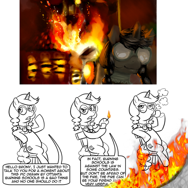 Size: 1000x1000 | Tagged: arson, artist:discotecnia ottanta, artist:madmax, comic, derpibooru import, fire, glasses, oc, oc:madmax, safe, unofficial characters only