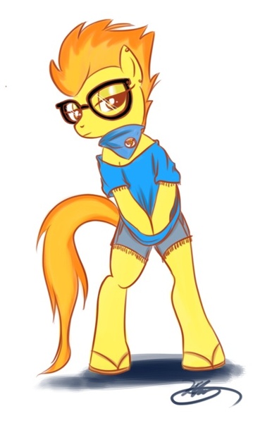 Size: 413x671 | Tagged: safe, artist:bunnimation, derpibooru import, spitfire, pony, bipedal, clothes, glasses, hipster